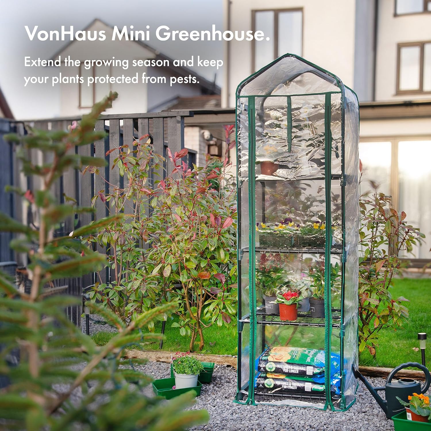VonHaus VD-2664GT 63 x 28 x 20 inches 4 Tier Portable Mini Compact Greenhouse with Clear PVC Cover-Unit: 6, Translucent