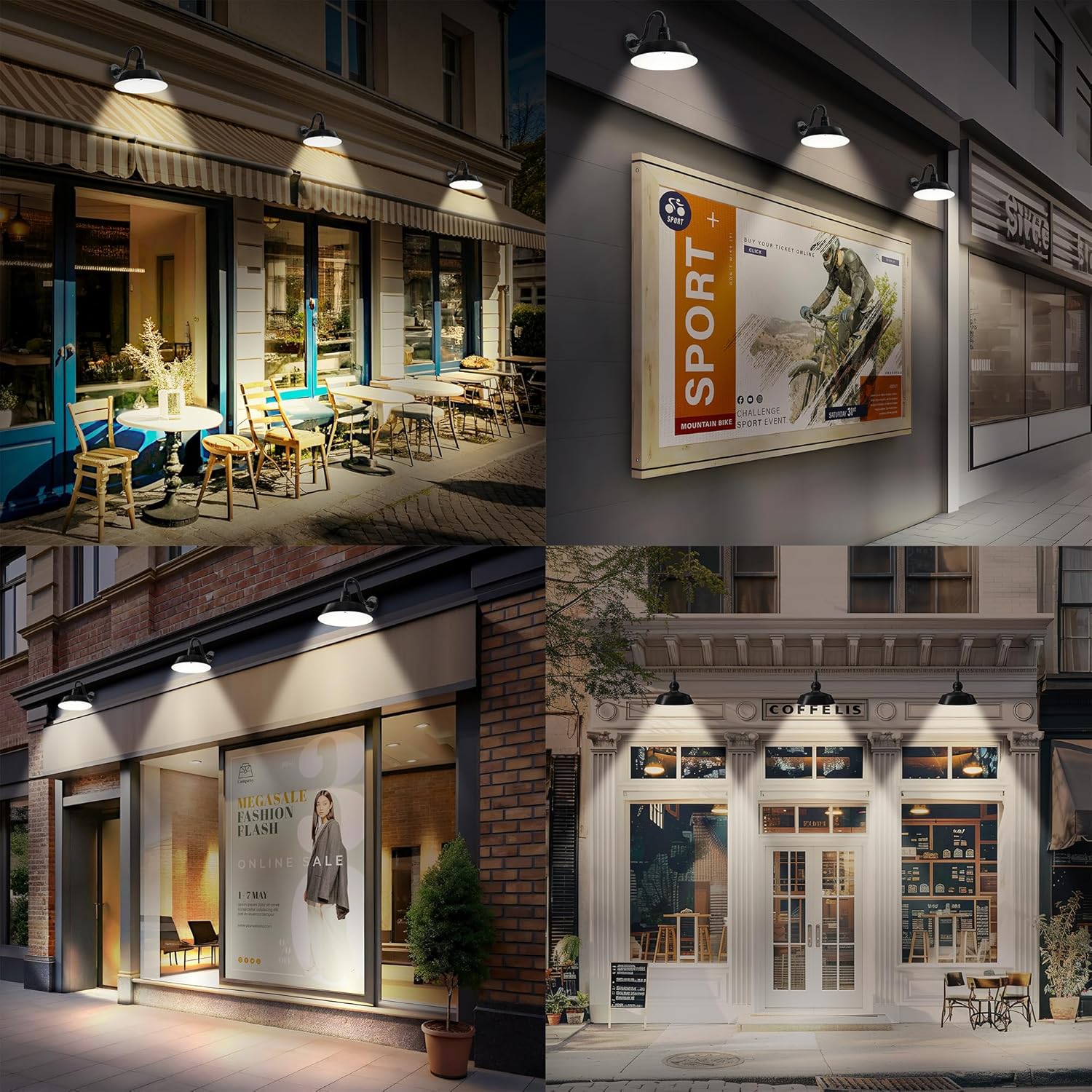 14in. Satin Black Outdoor Gooseneck Barn Light Fixture With 10in. Long Extension Arm - Wall Sconce Farmhouse, Antique Style - UL Listed - 9W 900lm A19 LED Bulb (5000K Cool White) - 2-Pack