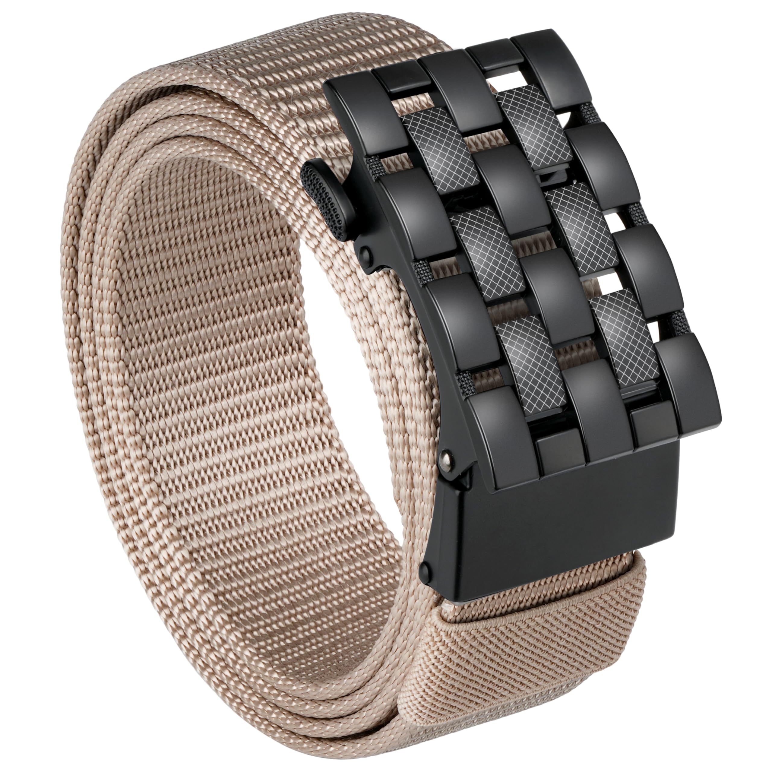 Milorde Men's Grids-Beige Ratchet Nylon Web, 35Mm, Tactical Work Belt With Automatic Buckle Quick Release, Full Adjustable (,130Cm)