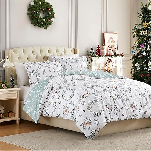 Miniatura 15 de Southshore Fine Living, Inc. Juego de edredón de Navidad tamaño Queen / Matrimonial con 2 fundas de almohada, juego de ropa de cama reversible