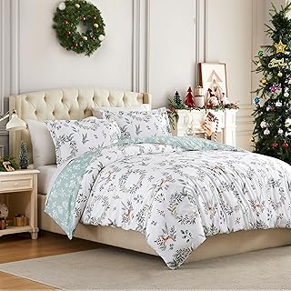 Southshore Fine Living, Inc. Christmas Comforter Set Queen Size/Full Size with 2 Pillow Shams, Reversible Holiday Bedding Set with 2 Designs, Queen/Full Comforter, Classical Wreath Print