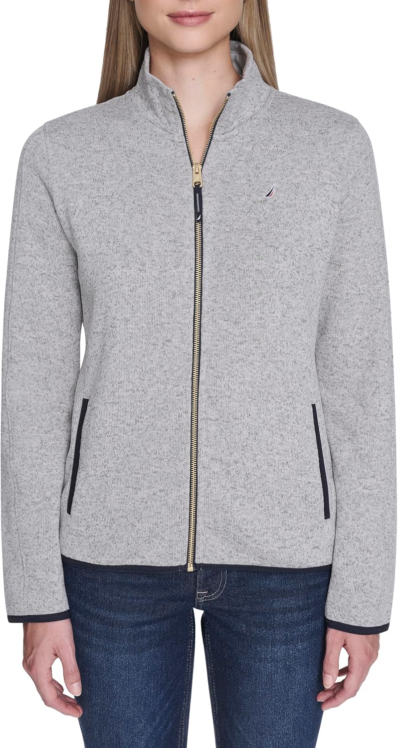 Nautica womens Mockneck Zip Up Fleece Jacket