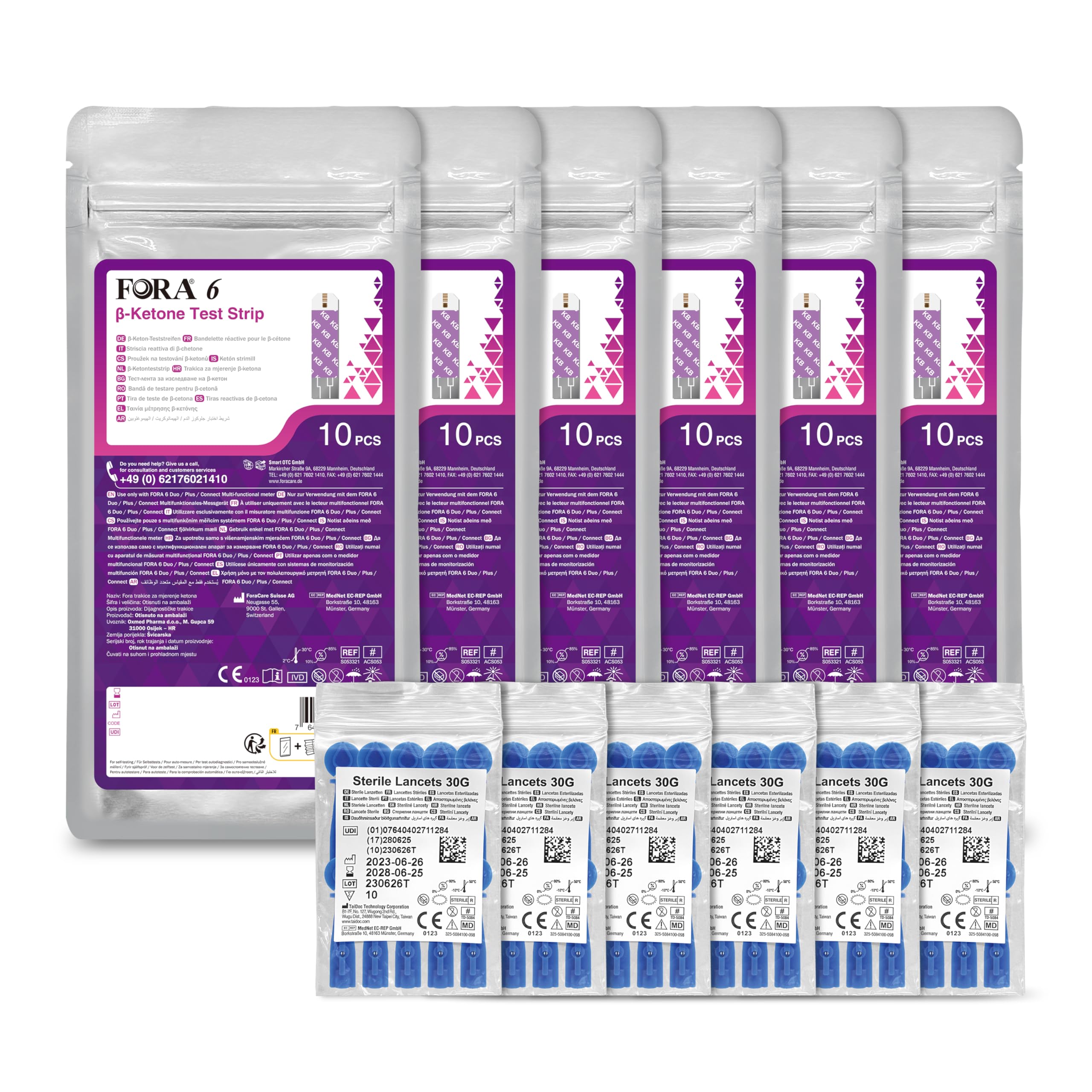 FORA 60pcs β-Keton Teststreifen mit 60 Lanzetten