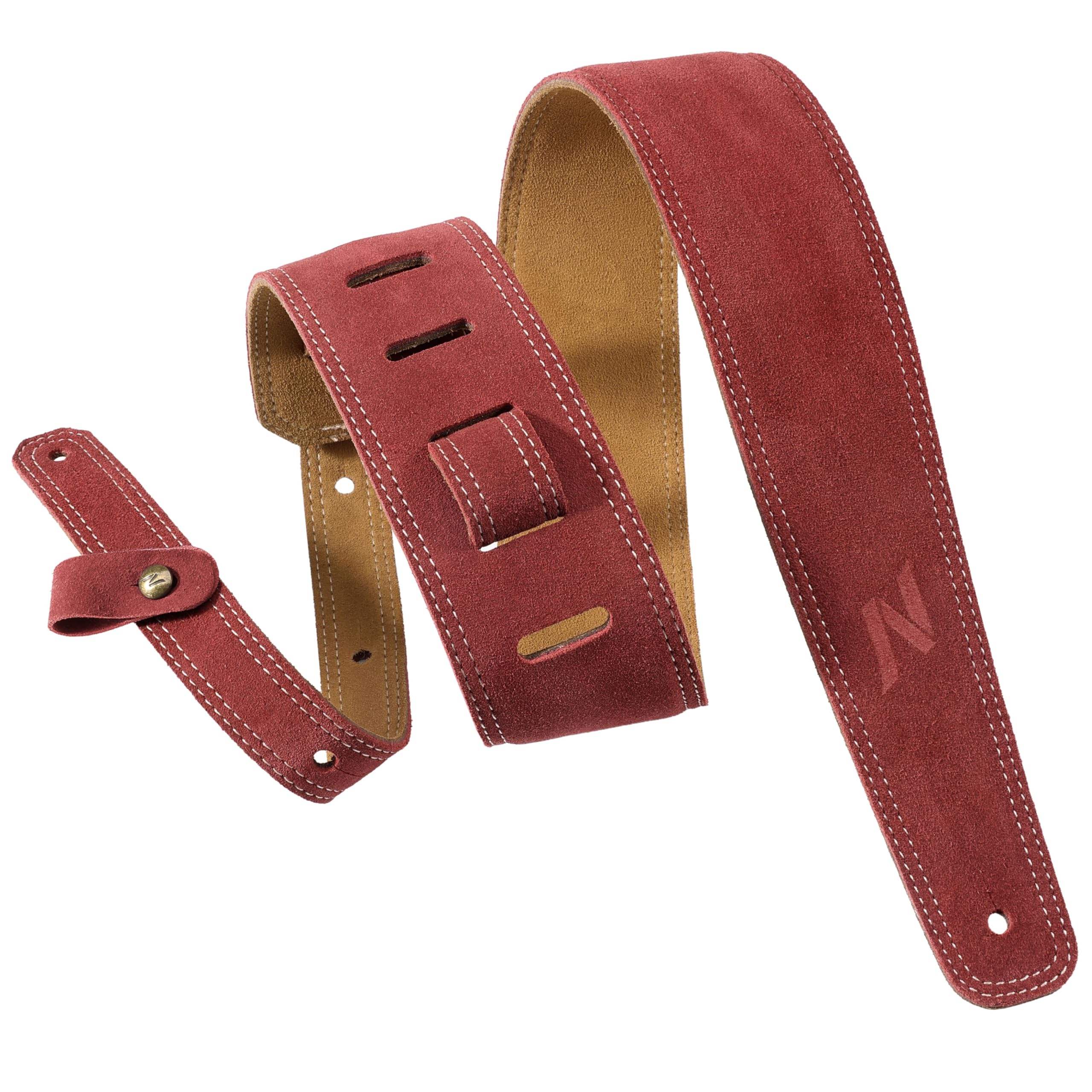 Nefelibata Guitar Strap, 2.5" Wide Bavarian Tumbled Leather Guitar Straps with Foam Padding and Cable Storage Loop
