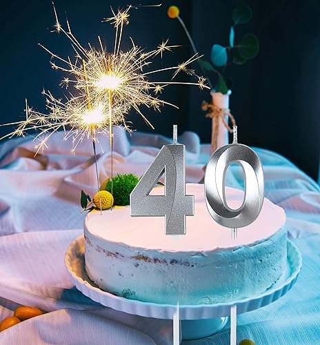 Vista 12 de Bailym Velas de cumpleaños número 40, decoración dorada para tartas de cumpleaños y decoración de fiestas