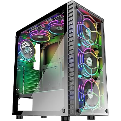 Amazon Com Musetex 903 S4 Atx Mid Tower Gaming Computer Case Tempered Glass Computer Gaming Case Window Desktop Pc Including 4x 1mm Case Fan Usb 3 0 Ports Cable Management Black 903 4 Rgb Fans Computers
