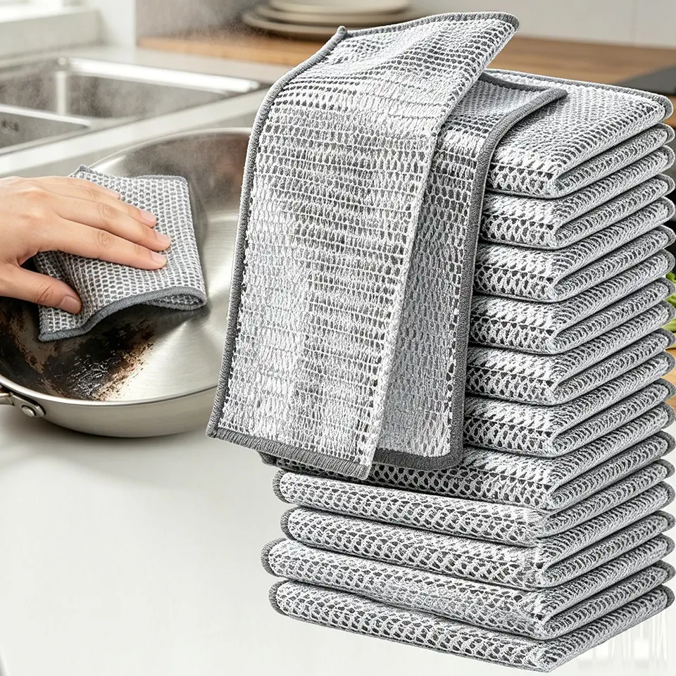 12 peças de pano de prato de arame sem arranhões, pano de metal para lavar louça para pias de cozinha, fogão, ferramenta de limpeza de malha eficaz, versátil, durável, sem odor, 20 cm x 20 cm, prata