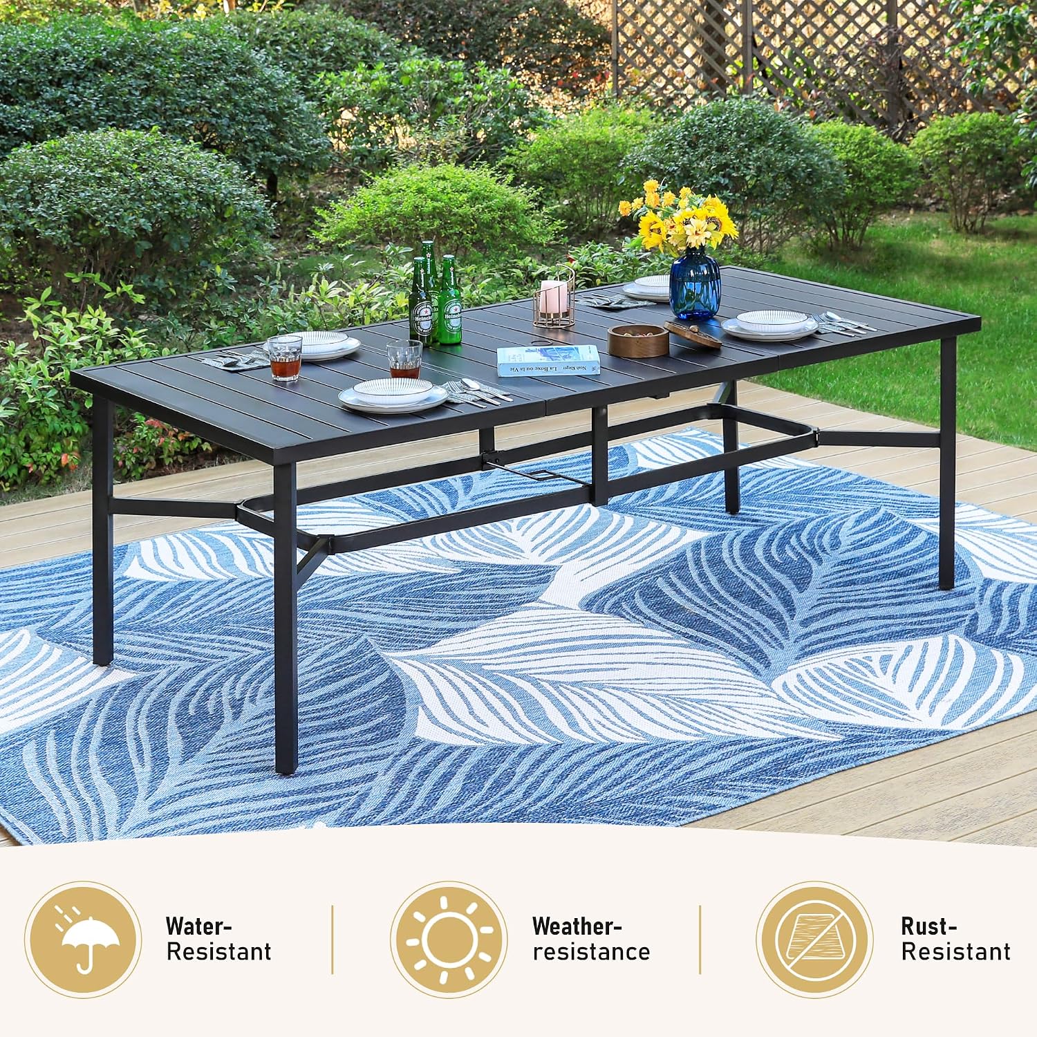 SUNSHINE VALLEY Patio Dining Set 9 PCS, 8 Stable Outdoor Dining Chairs with Rectangular Dining Table, Patio Table and Chairs Set for Lawn,Deck and Backyard
