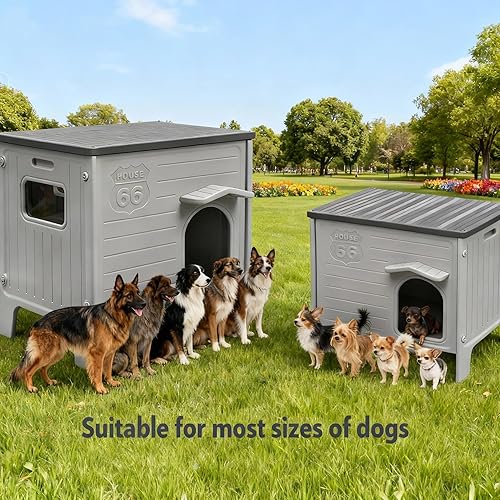 Miniatura 3 de Casa de perro con aislamiento de plástico resistente a la intemperie para refugio elevado para perros, fácil de montar, interior expansivo, color
