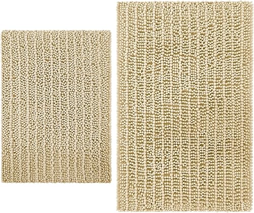 Arotive Alfombras de baño de chenilla, 2 piezas, tamaño de alfombra de baño de 24 x 16 y 30 x 20 pulgadas, color beige, paquete de 2 artículos