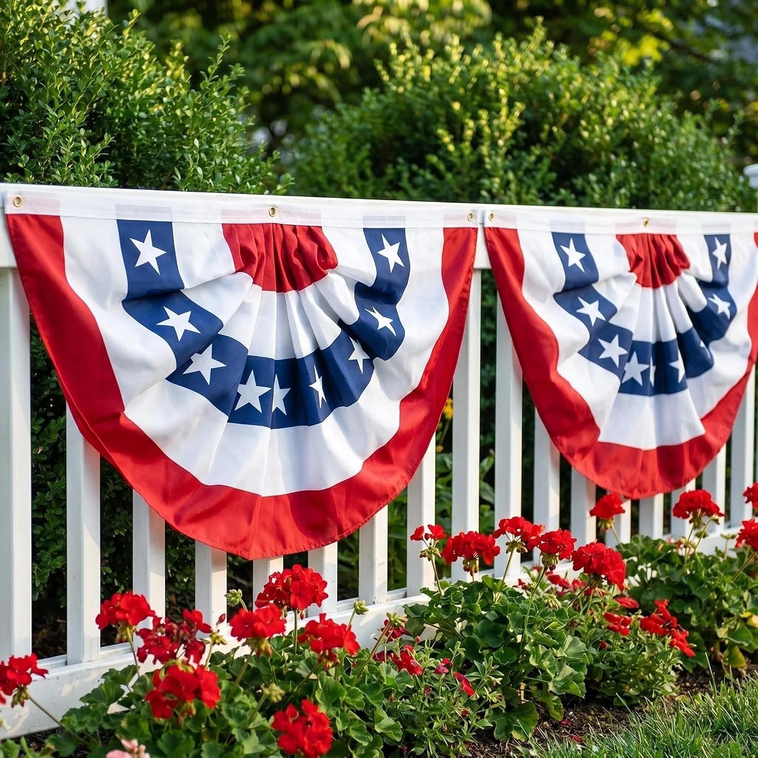 4th of July Patriotic Bunting Flag, Pleated Fan American Flag Banner, Red White Blue Independence Day Decorations for Outdoor Indoor Porch Yard Fence Memorial Day Party Decor (3 X 6 Feet, 4 Pack)