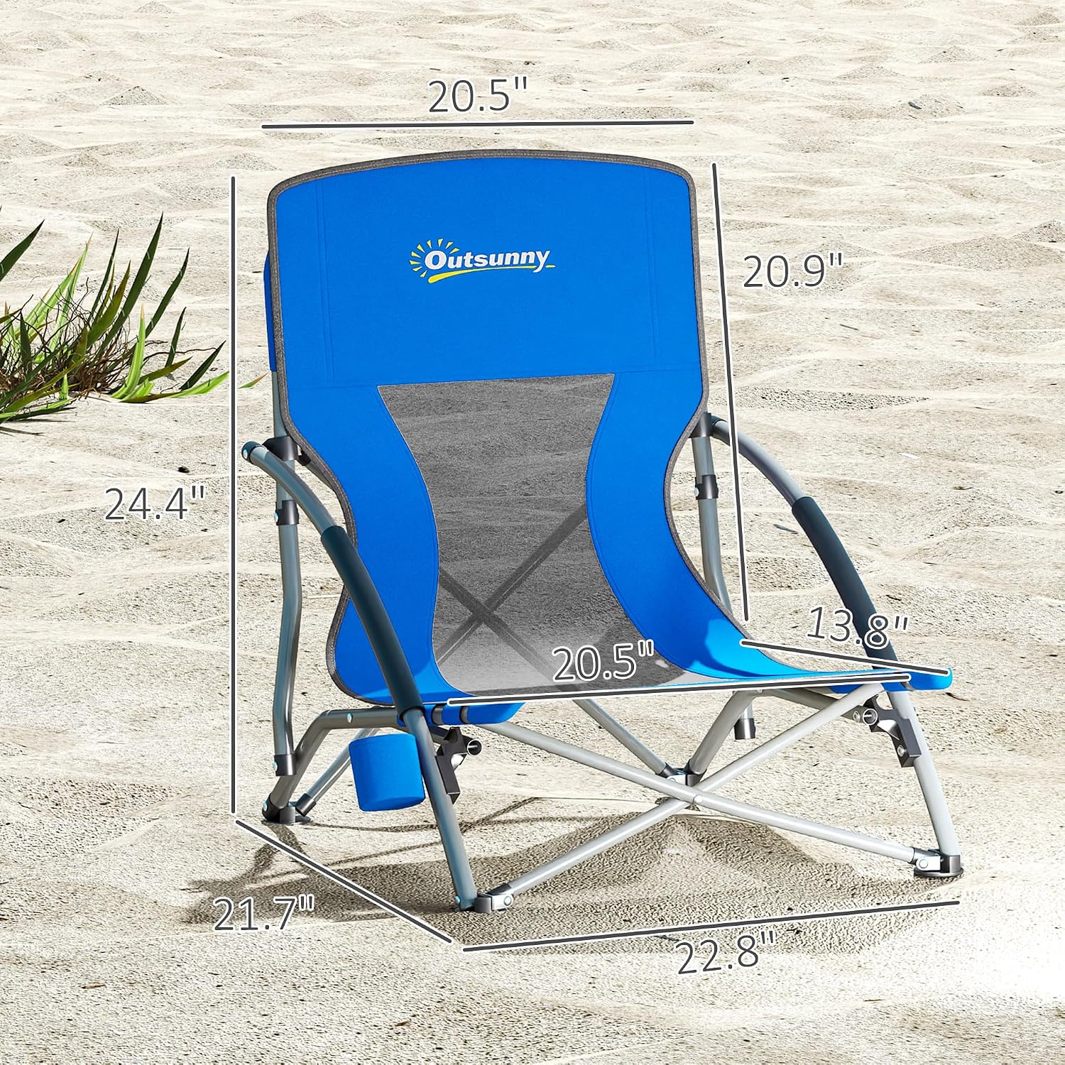 Outsunny Set of 2 Backpack Beach Chair, Folding Beach Chairs with Mesh Back, Carry Bag and Cup Holder, Lightweight and Portable for Outdoor Camping Lawn Sports Picnic (Dark Blue)