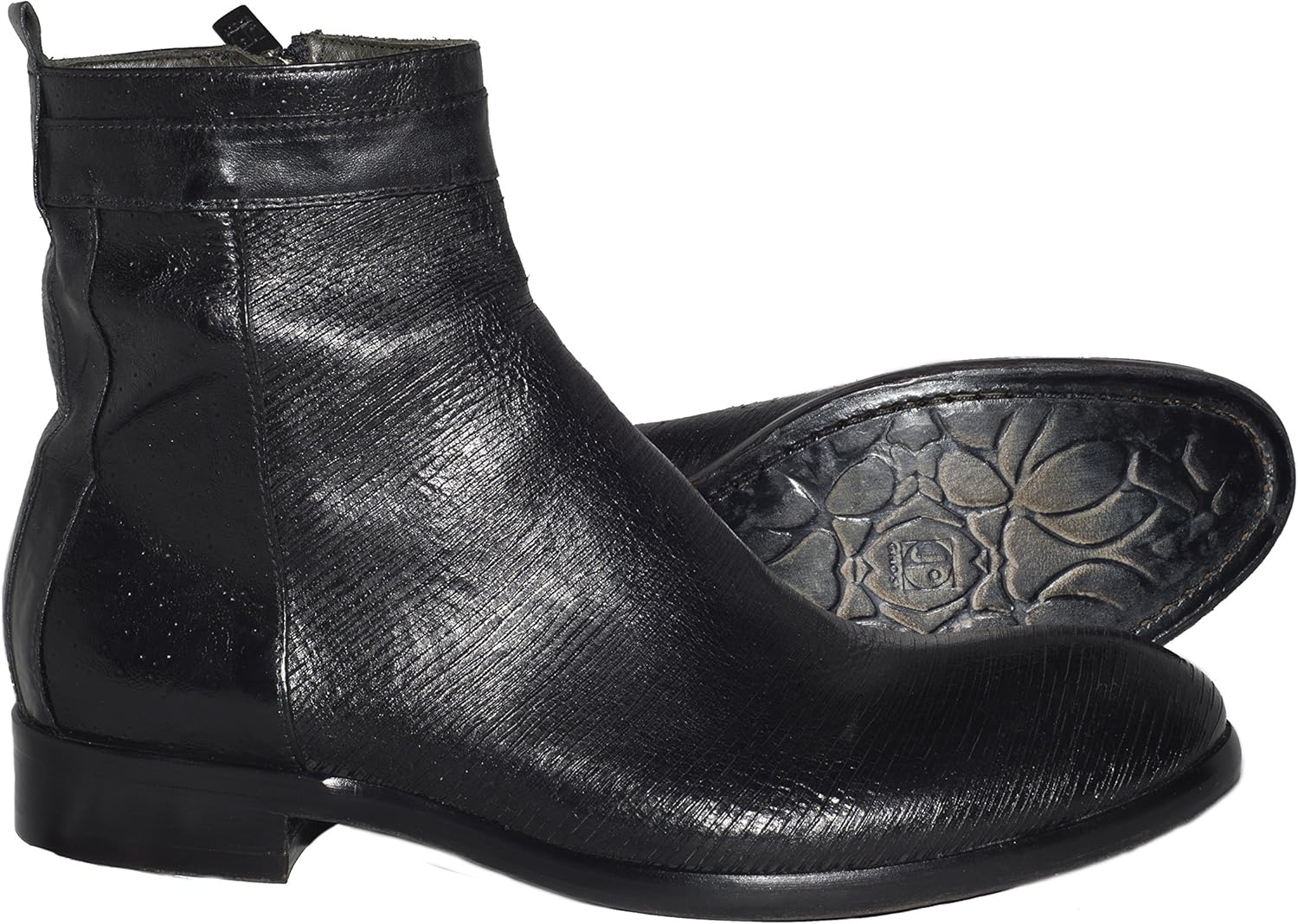 Jo Ghost 637 Italian Mens Black Lazer Print Leather Ankle Boots