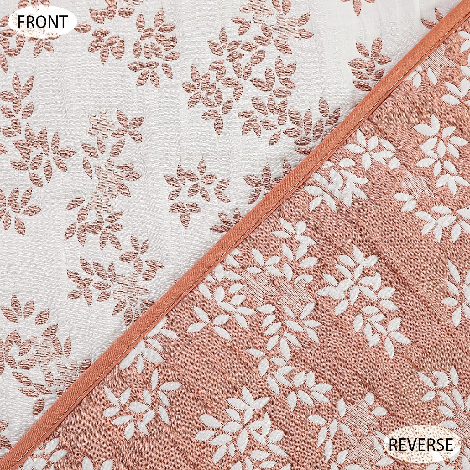 Marina Decoration Jacquard Embroidered Stitching Coverlet Bedspread Ultra Soft Bedding Solid 3 Piece Summer Quilt Set with 2 Quilted Shams, Pink Floral King Size
