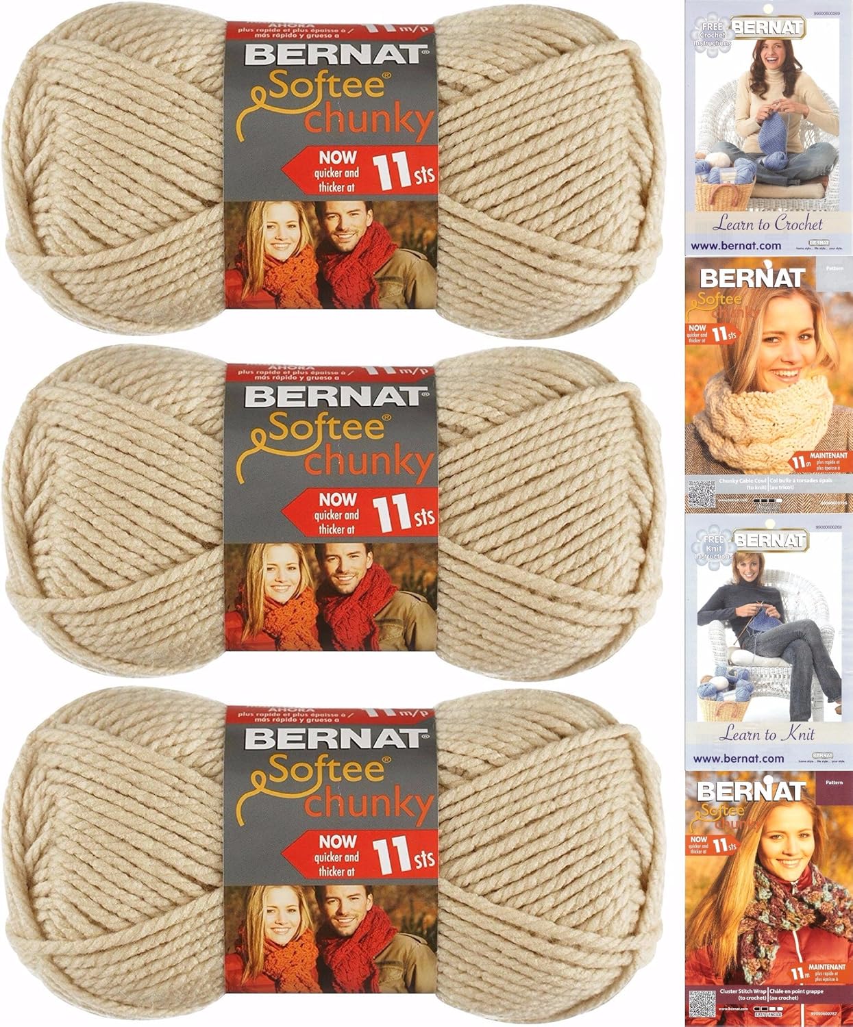 Bernat Softee Chunky Yarn Bundle Super Bulky 6, 3 Skeins