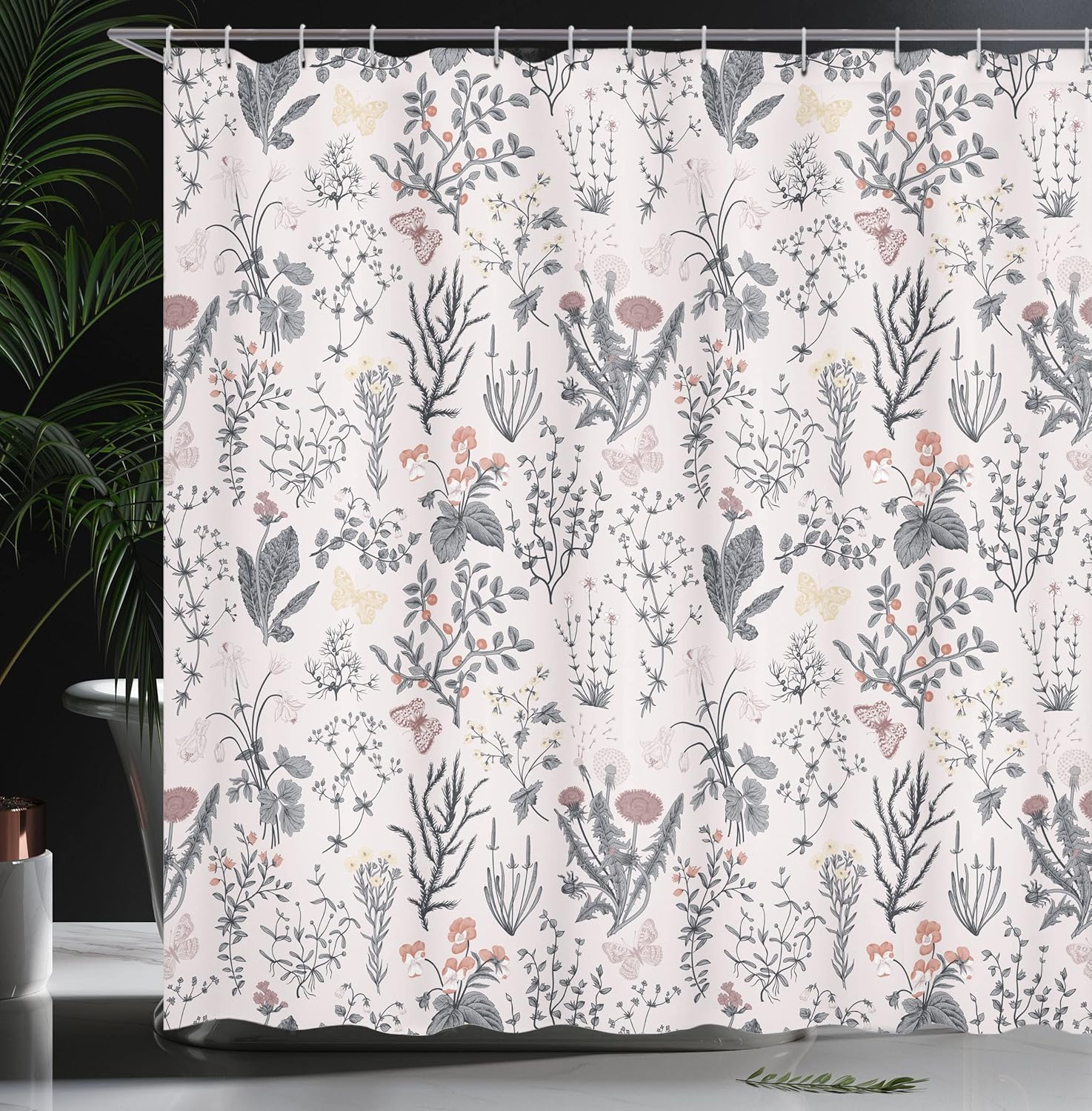 Ambesonne Floral Shower Curtain, Vintage Garden Plants Herbs Flowers Botanical Classic Design Illustration, Cloth Fabric Bathroom Decor Set with Hooks, 69" W x 84" L, Charcoal Grey