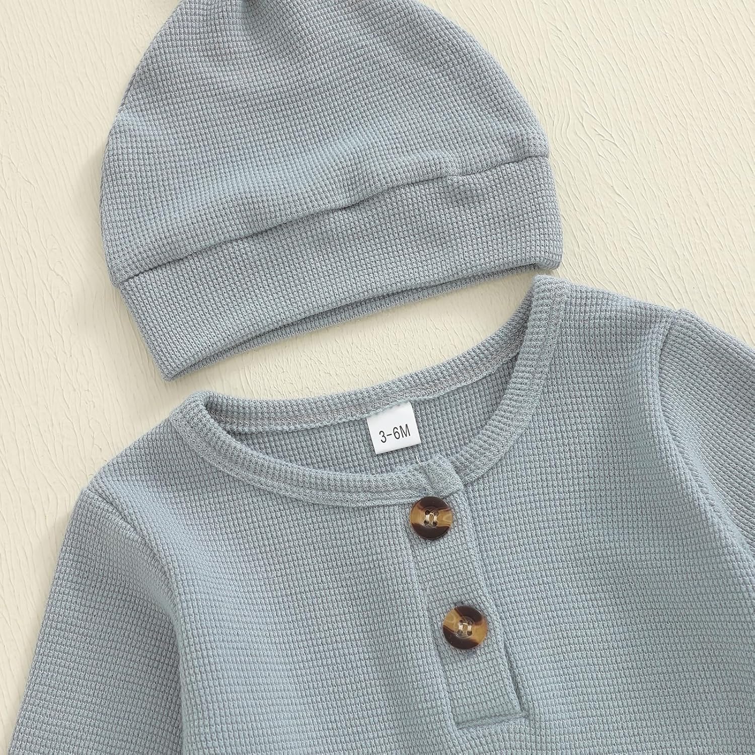 Newborn Knit Romper Hat 2 Pieces Button Up Footed Jumpsuit Baby Boy Clothes Photography Coming Home Outfit - Image 4