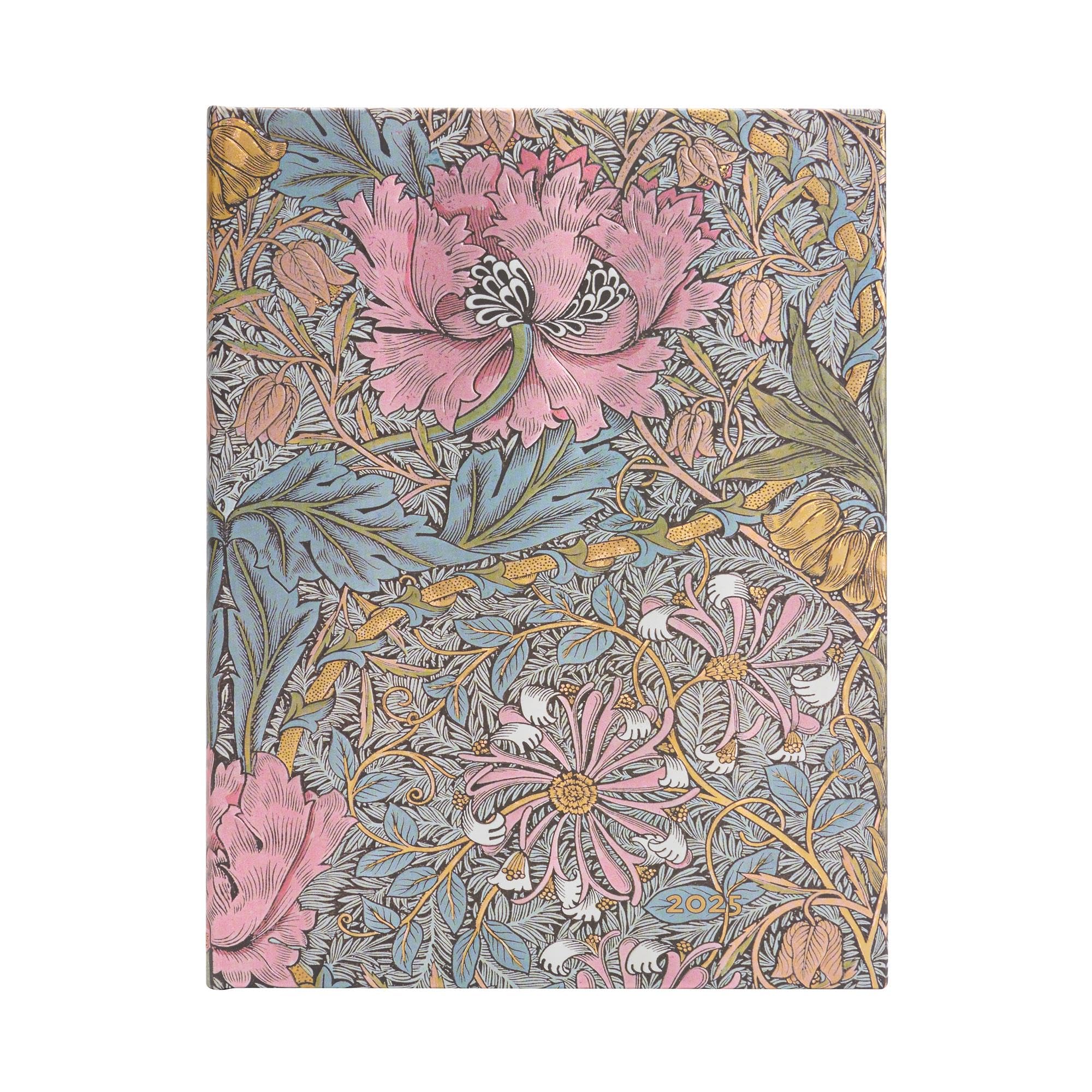 Morris Pink Honeysuckle (William Morris) Ultra 12-Month Verso Hardback Dayplanner 2025 (Elastic Band Closure)