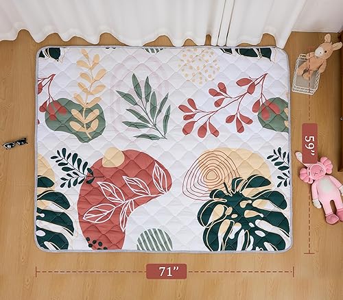 Miniatura 5 de Tapete de juego para bebé de 71 x 59 pulgadas, tapete suave y grueso para corralito, lavable a máquina, tapete de espuma para gatear con parte