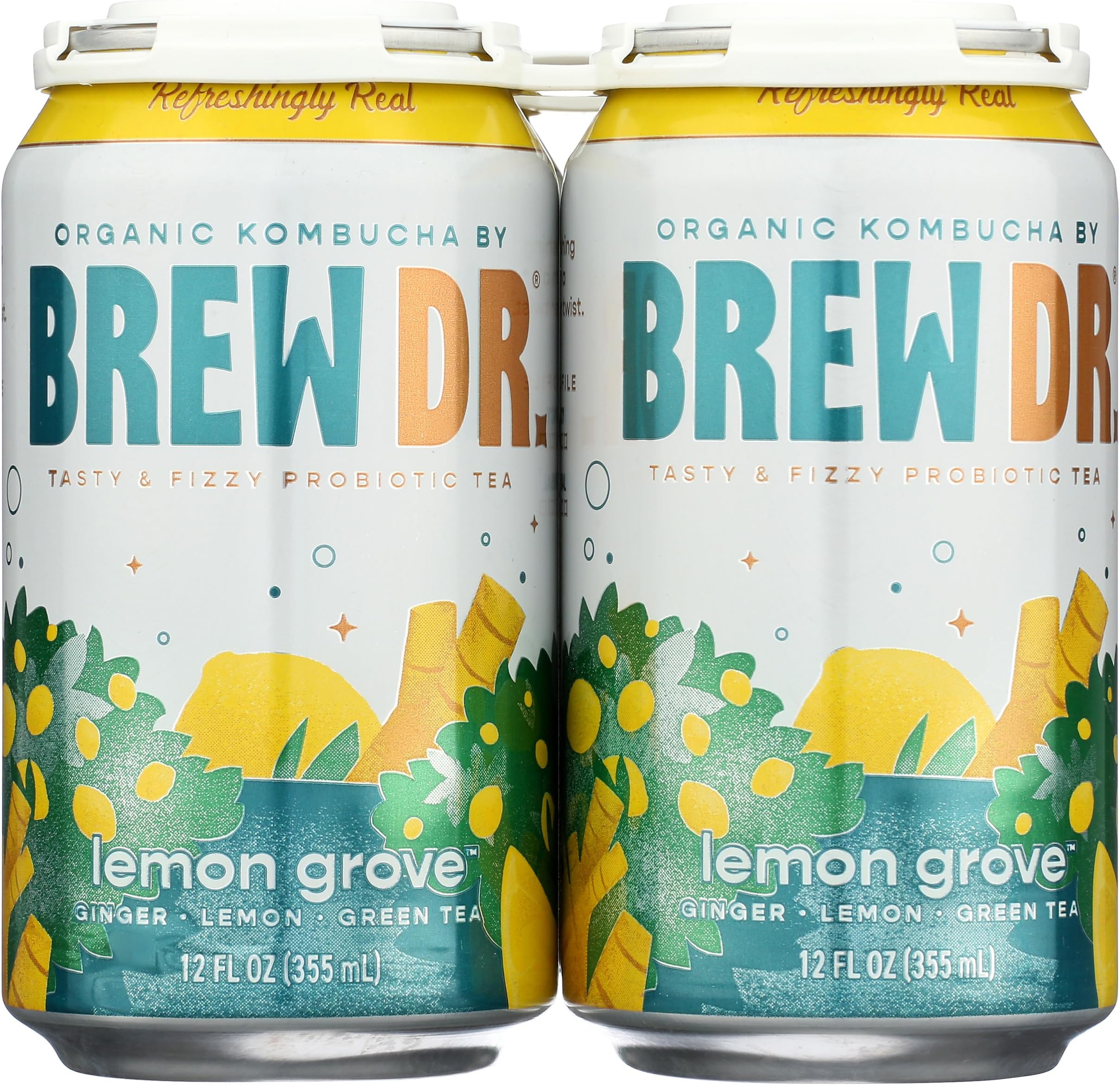 BREW DR Organic Ginger Lemon Kombucha 4pk, 12 FZ