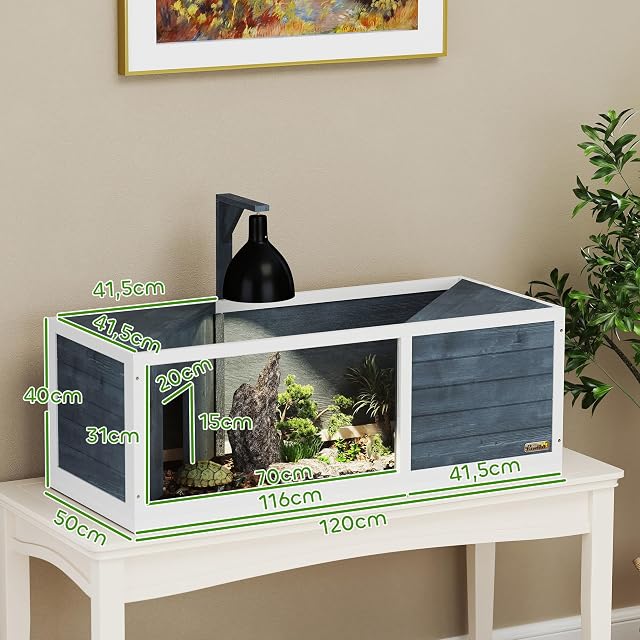 Foto 3 de 8 de PawHut Casa Tortuga de Madera con 2 Viviendas, 120x50x40 cm, Gris