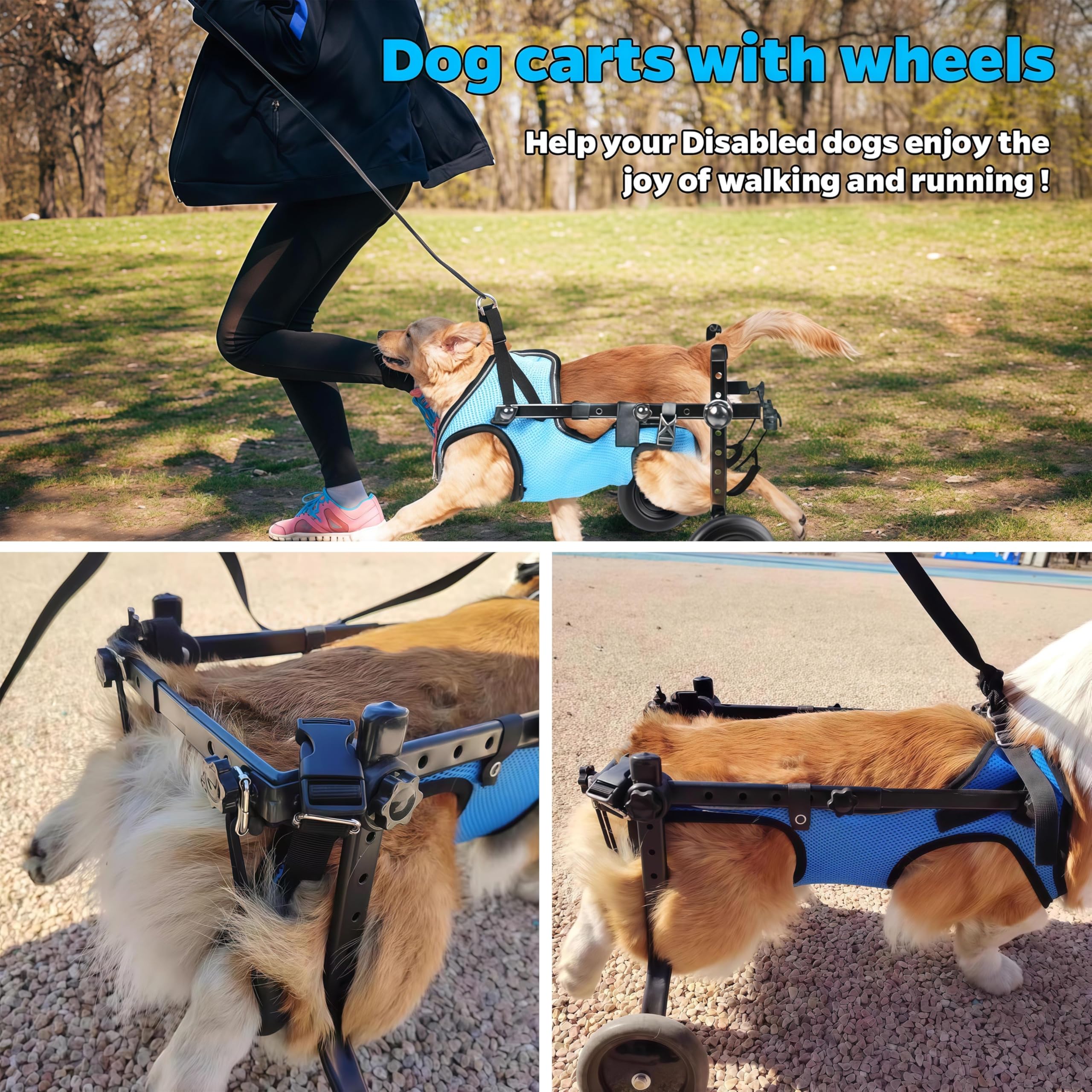 Silla de ruedas de aluminio para perros, carrito de soporte para mascotas de 2 ruedas, ligero y duradero, ruedas silenciosas para una fácil movilidad, ideal para perros discapacitados, tamaño