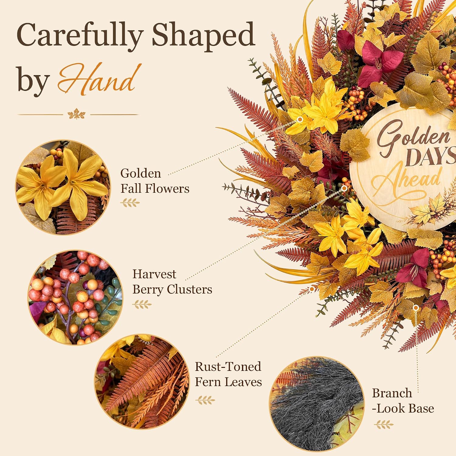 24 Inch Fall Wreaths for Front Door, Autumn Wreath with Wood Sign thumbnail