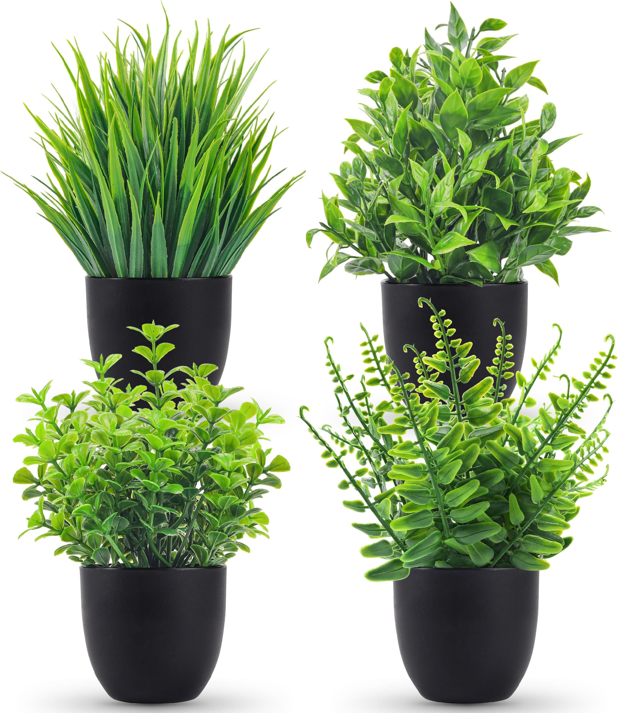Der Rose Fake Plants 4 Packs Artificial Plants Small Faux Plants Black Bathroom Accessories for Bathroom Home Office Desk Decor Indoor(7.1x4.7 inch)