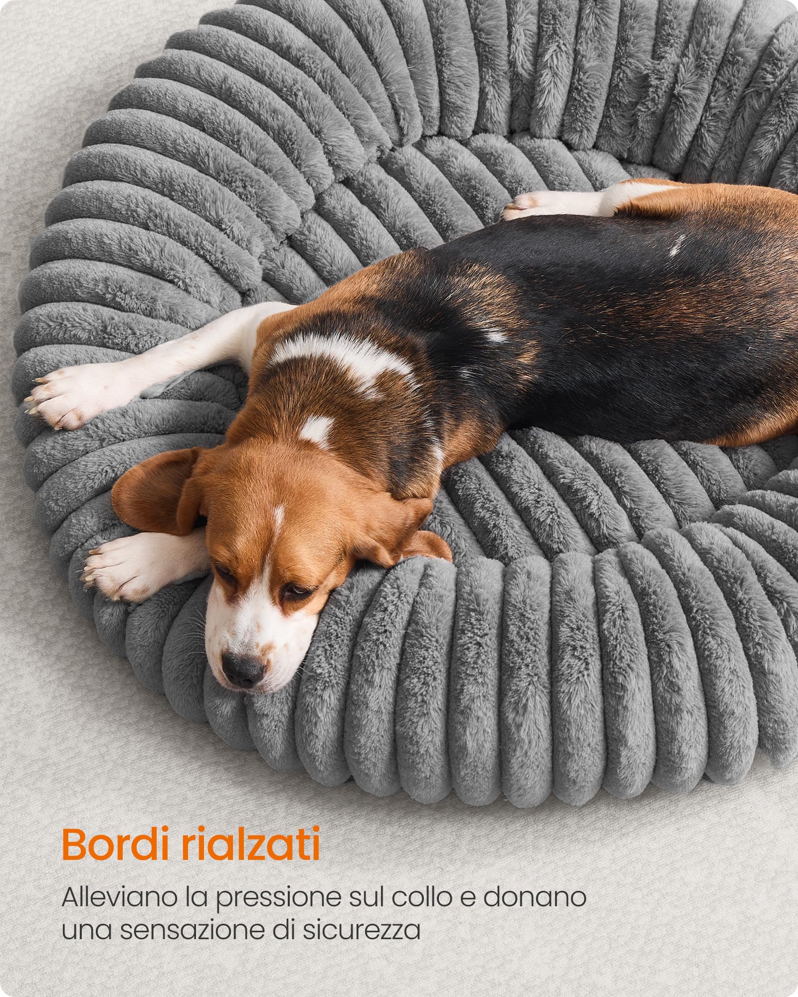 Feandrea Cuccia per Cani e Gatti di Taglia Grande, Diametro di 80 cm, Lettino per Animali Domestici, Cuscino Lavabile, Tappeto Soffice, Imbottitura Morbida, Grigio Tortora PGW304GD01
