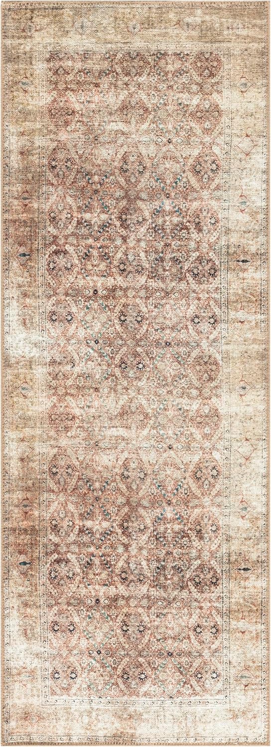 Keen Home Design 2x12 Rug - Machine Washable Runner Rug with Non-Slip Backing, Ideal for Hallway, Entryway, Kitchen, Laundry Room - Vintage, Easy Clean, Durable, Low Pile - (2'6" x 12')