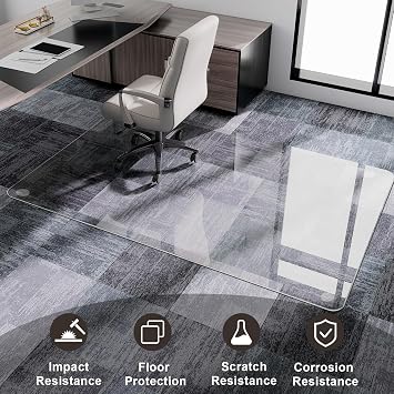 GLSLAND 54x32 Tempered Glass Chair Mat, Office Chair Mat for Carpet | Heavy Duty Office Floor Protector for Hardwood Floors & Carpets Shatterproof Desk Floor Mat for Home Office, Transparent