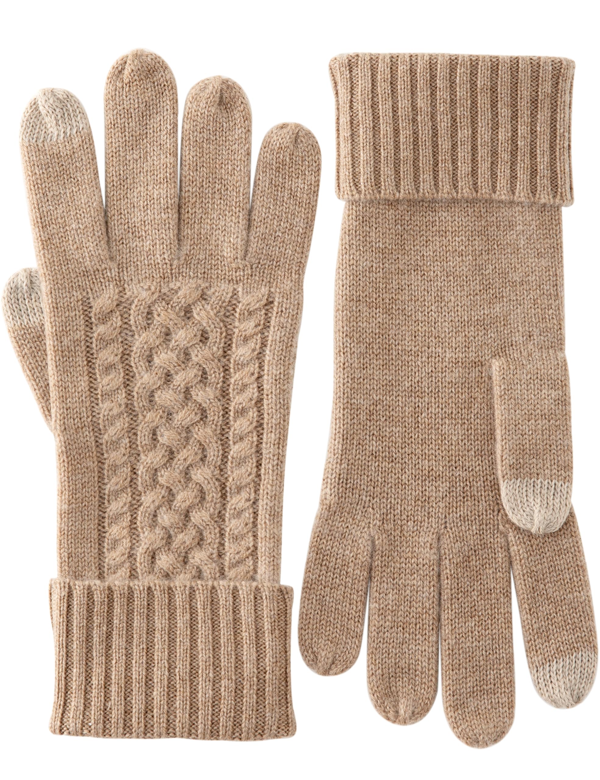 Luxurious Women's 100% Cashmere Gloves Touchscreen with Long Ribbed Cuffs