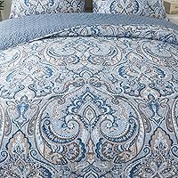 Vista 4 de NEWLAKE Juego de colcha de algodón, juego de colcha reversible de retazos, patrón floral gris europeo, tamaño Queen