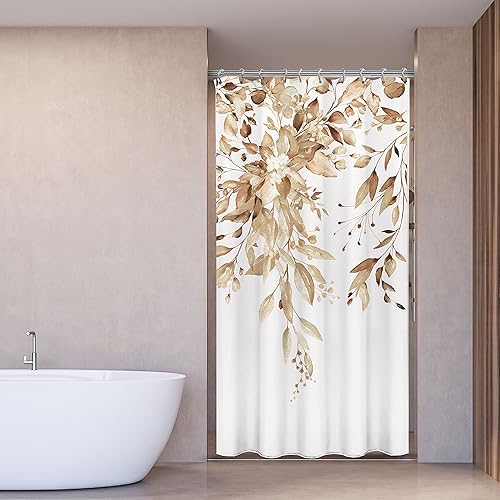 Vista 142 de Tititex - Juego de cortinas de ducha de eucalipto verde oliva, hojas de acuarela en la parte superior con decoración floral de baño, 60 x 72 Hojas