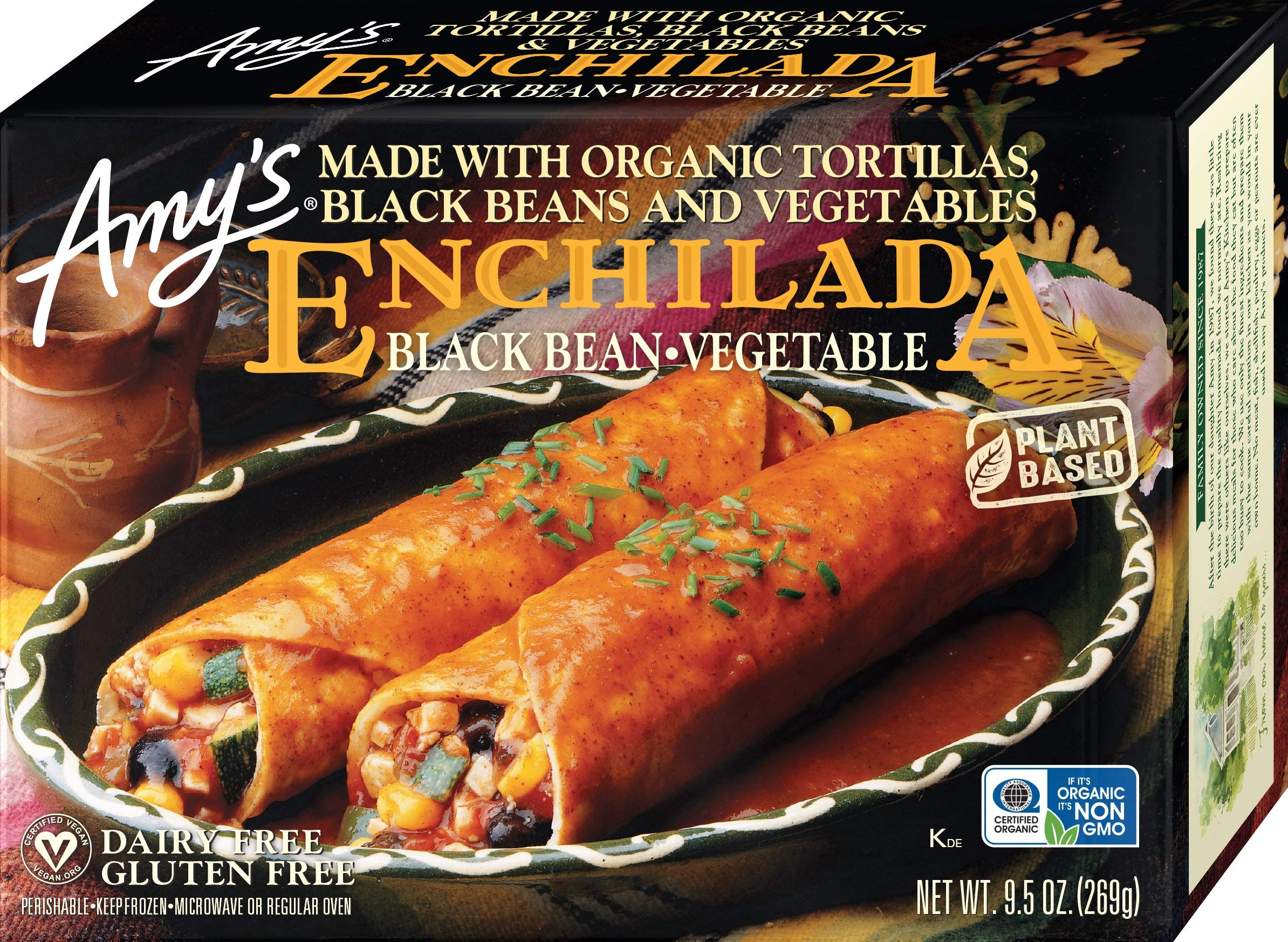 Amy's Frozen Meals, Black Bean Enchilada, Organic and Dairy Free, Gluten Free, 9.5 oz.