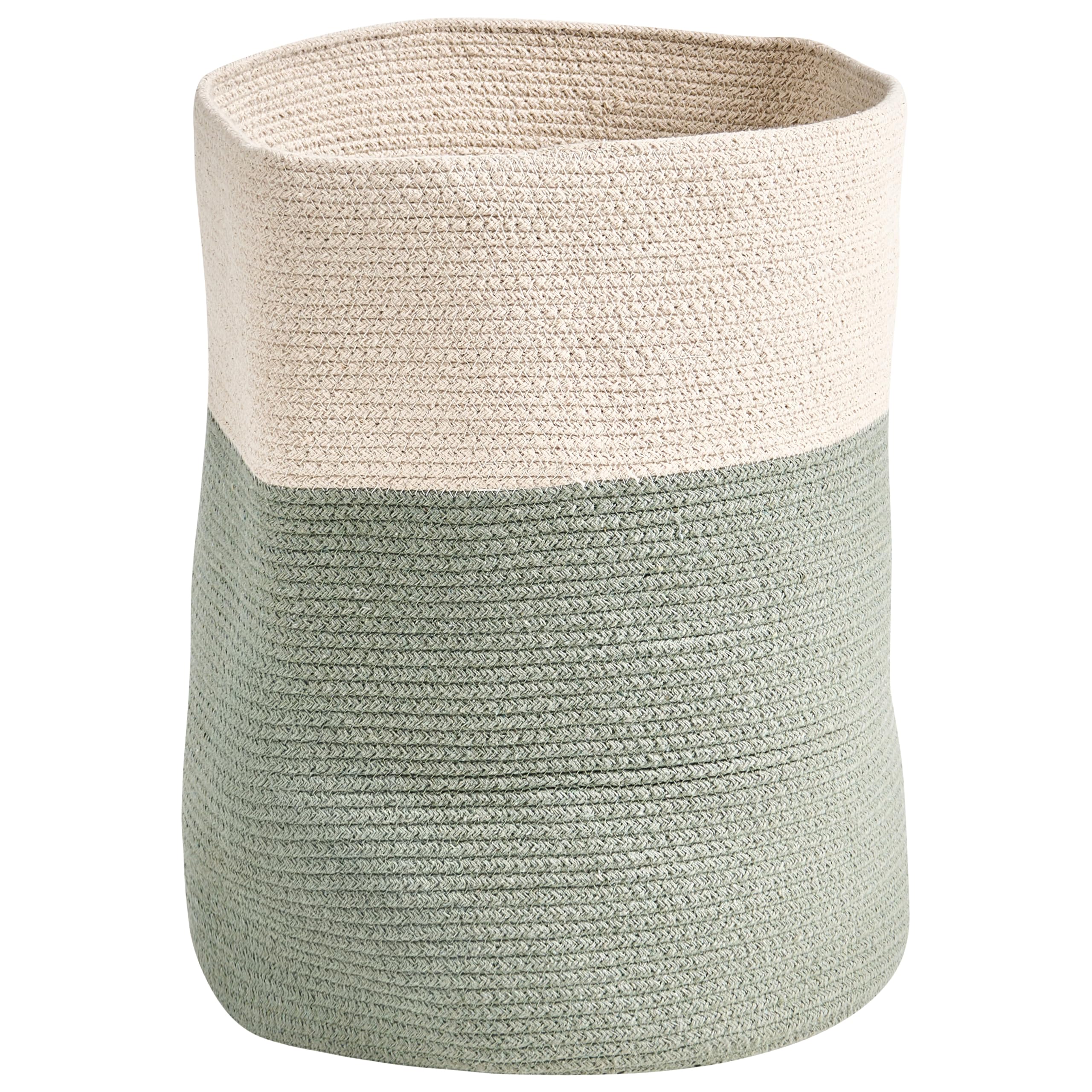 Korb 2er Set Baumwolle hellbeige/grün geflochten gestreift mit Deckel Boho-Design Silopi