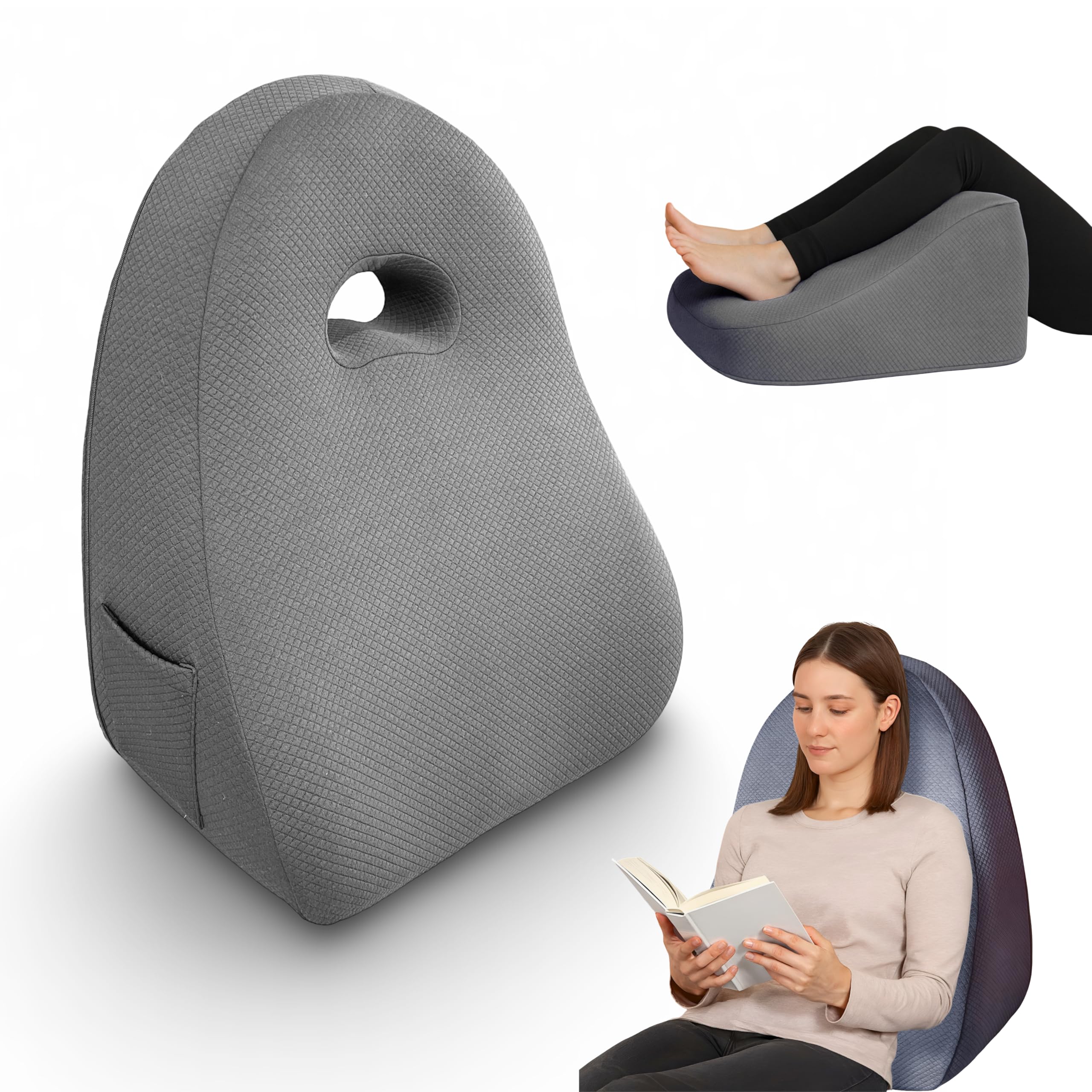 Almohada de Lectura - Cojin Respaldo Cama y Sofá - Cuña ortopédica | Cuña Antireflujo ortopédica, Diseño Triangular ergonómico, Posición Natural, Soporte para la Espalda y la Zona Lumbar