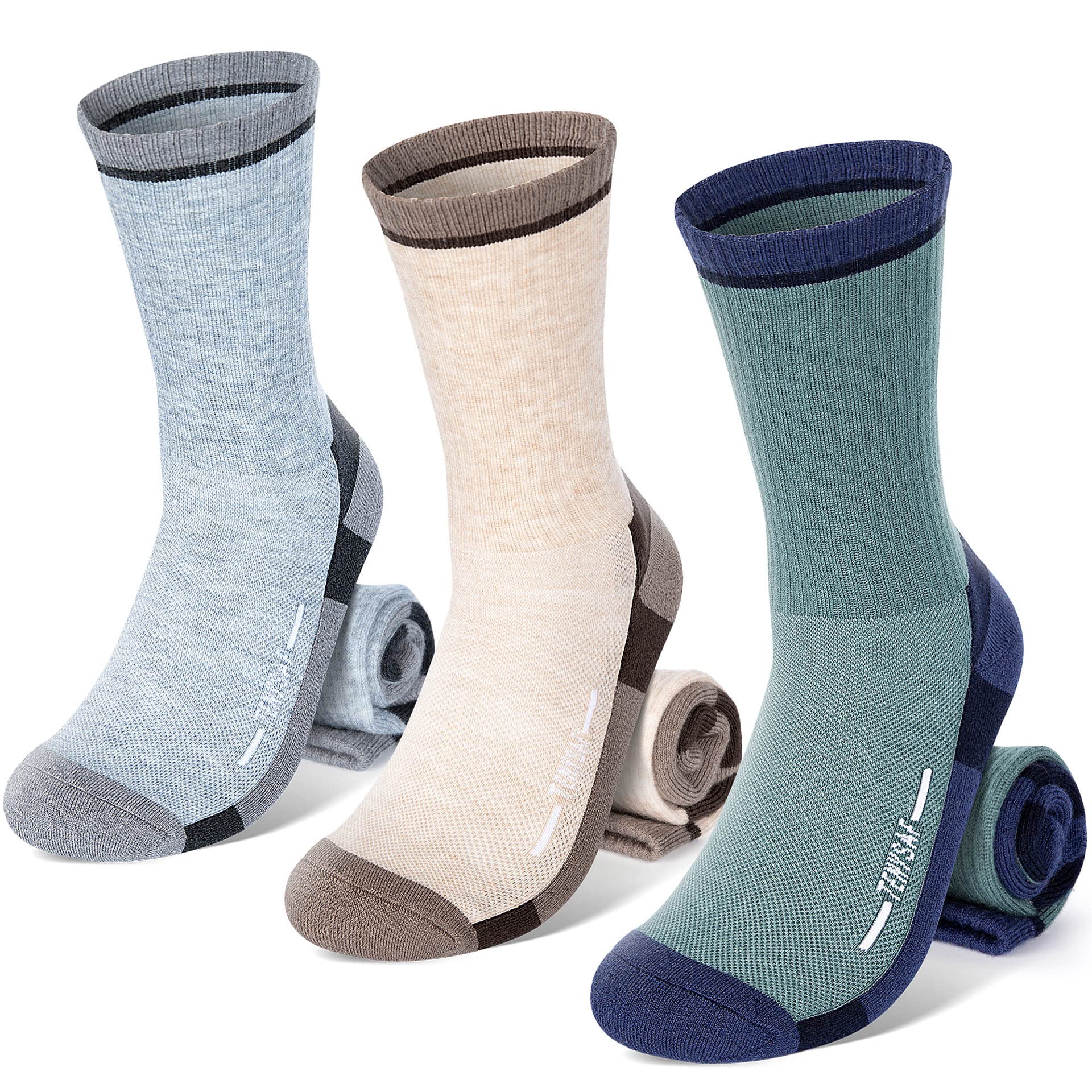 TENYSAFWool Hiking Socks for Men - Women Lightweight Crew Merino Wool Socks with Cushion for Camping Hunting Work,4 pack