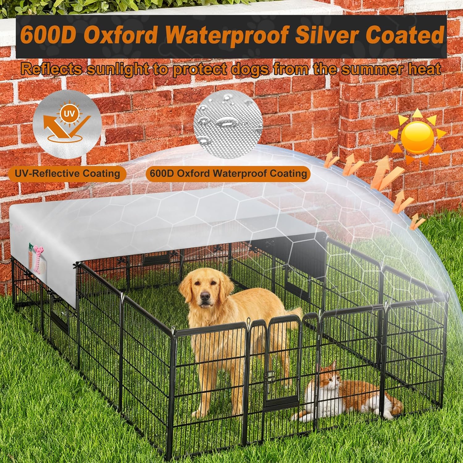 LYHNMW Dog Playpen Cover, 600D Oxford Fabric Dog Pen Canopy with Sun and Rain Protection, Specialized Fits for 24/32/40/45/50" Panels Playpen(Only Cover)