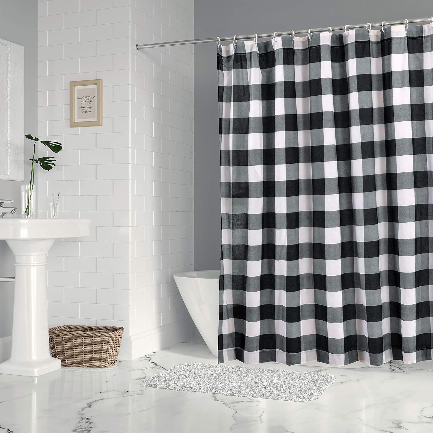 Levtex Home - Camden -Shower Curtain (72x72in.) with Button Holes - Buffalo Check - Grey and Cream