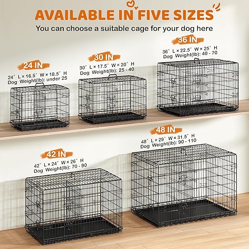 Miniatura 8 de Yaheetech Jaula para perros de 48 pulgadas con doble puerta con divisor para cachorros y adultos, jaula de metal plegable grande con bandeja