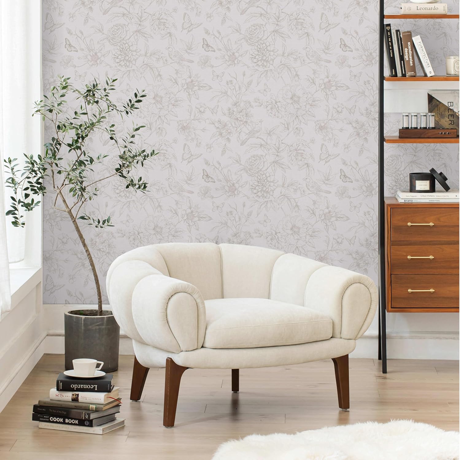 Dimoon 17.3" X 78.7" Peel and Stick Wallpaper Floral Contact Paper Boho Beige White Renter Friendly Natural Wall Paper Waterproof Removable Self Adhesive Wallpaper for Bedroom Livingroom Vinyl Roll