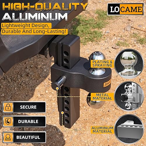Miniatura 4 de LOCAME Enganche de remolque ajustable, solo se adapta a receptor de 2 pulgadas, enganche de caída de aluminio de 10 pulgadas, enganche de remolque