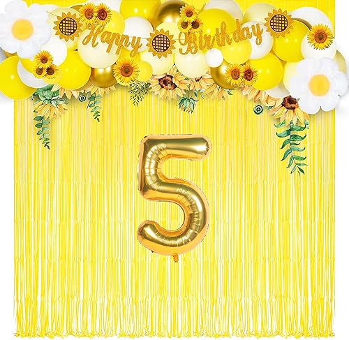 Miniatura 7 de GREATRIL - Fondo de fiesta con serpentinas amarillas, cortina de flecos de papel aluminio para cumpleaños con temática de piña, limón, camión o