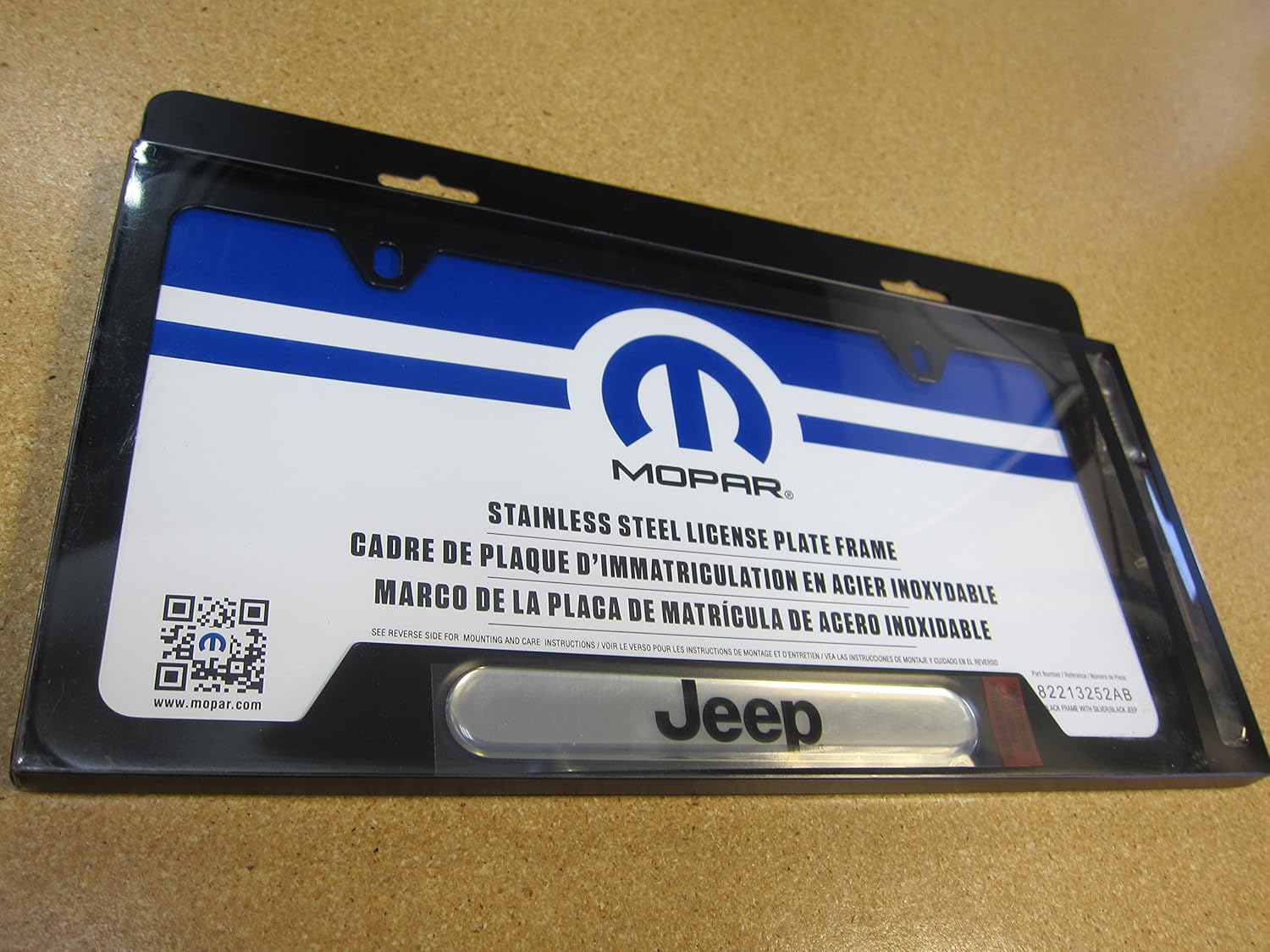 Mopar 82213252AB License Plate Frame License Plate Frame, Satin Black, two top holes, Jeep brand logo. Fits all Jeep vehicles