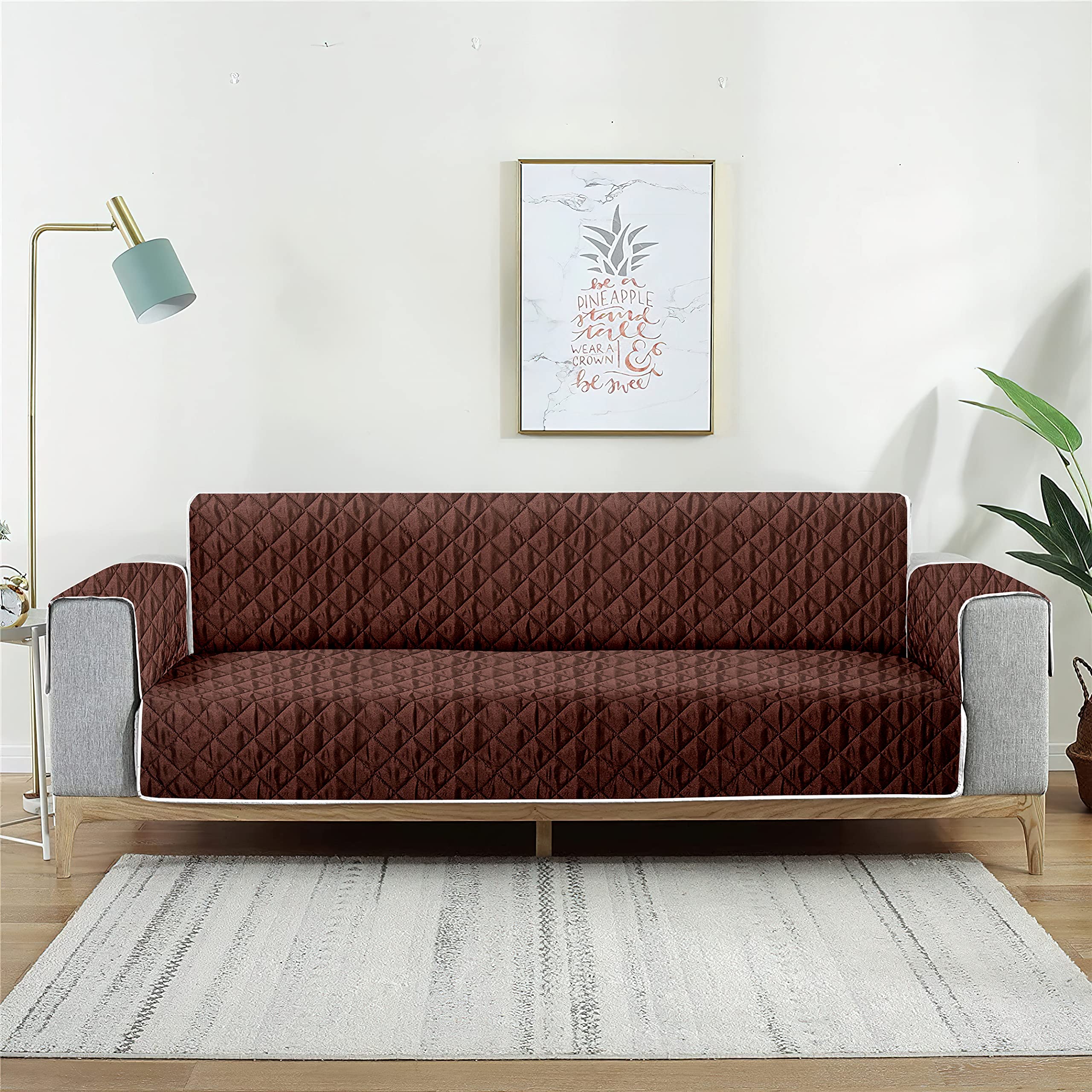 Amazon Brand - Solimo Reversible 3 Seater Polyester Sofa Cover, Brown & Blue Reversible Quilted Sofa Cushion Couch Cover, (Pack of 1, Brown-Blue)-image-15