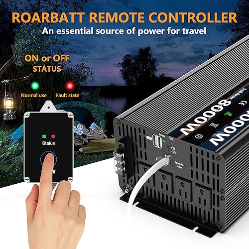 Miniatura 5 de Inversores de energía de onda sinusoidal pura de 4000 W, 12 V, CC a CA, 110 V, 120 V, potencia máxima 8000 W, con control remoto, 6 salidas de CA,