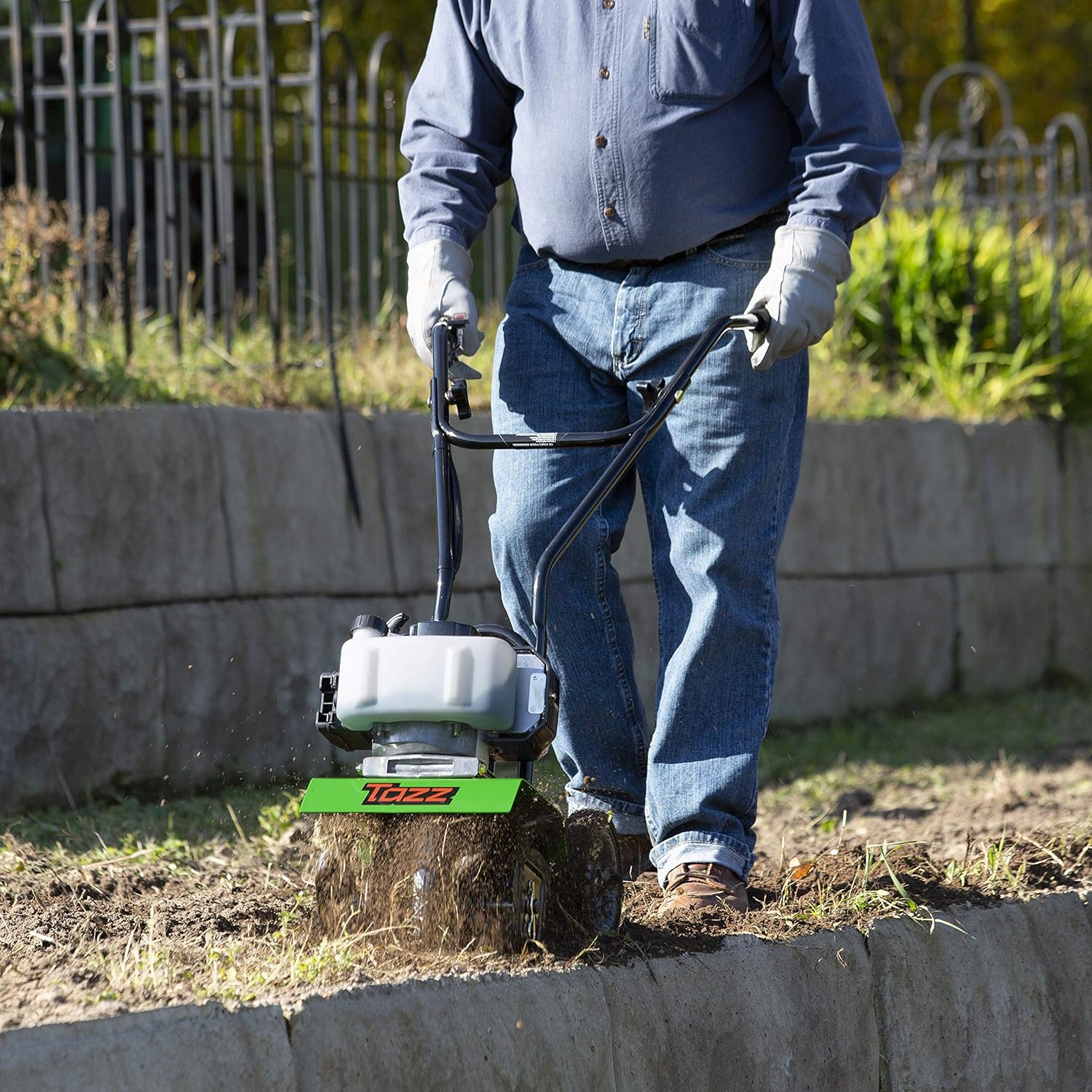 TAZZ 35351 Garden Cultivator, 33cc 2-Cycle Viper Engine, Gear Drive Transmission, Adjustable Height Wheels, Green : Patio, Lawn & Garden