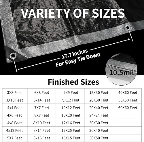 Miniatura 5 de TARPAL Small Tarps 4x6 Feet(2-Pack) Heavy Duty Tarp 10.5Mil Multipurpose Protective Cover Waterproof,Snow or UV Protection,Durable Reinforced