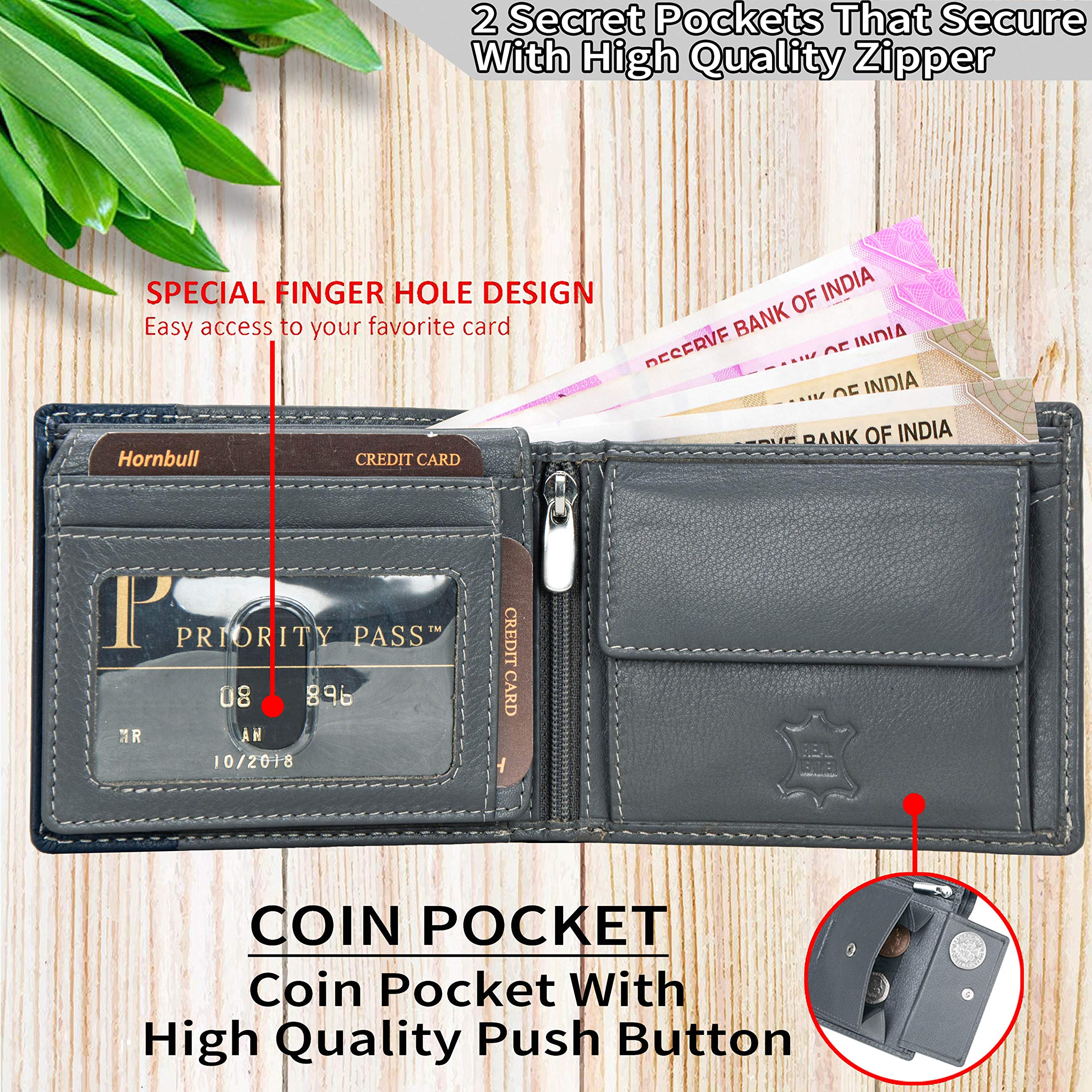 HORNBULL Taylor Grey RFID Blocking Leather Wallet for Men | Wallets Men - Image 3 thumbnail